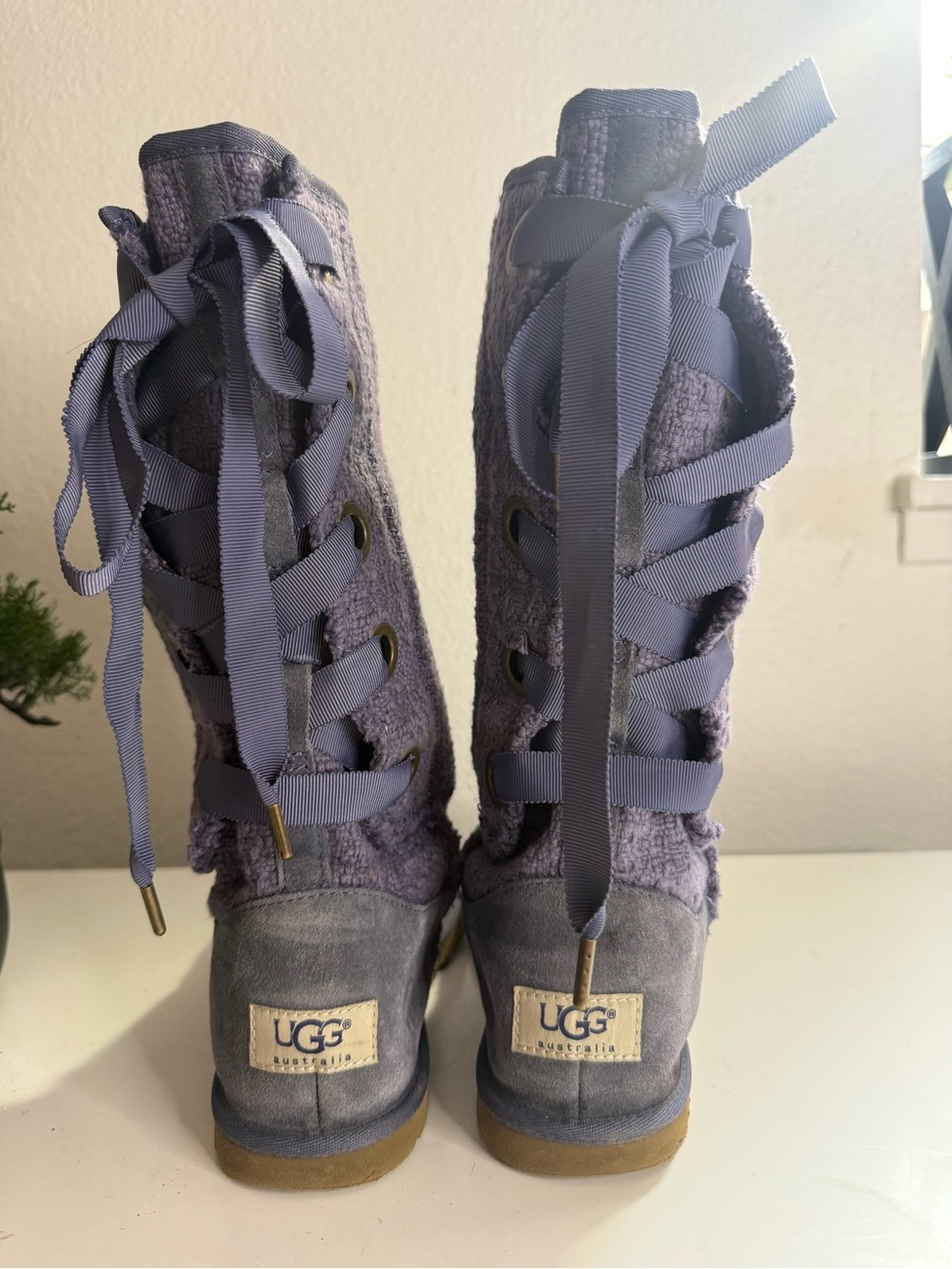 UGG Heirloom lace Up Tall boots size 8 Lavander Textured Mid-Calf Back Boots - Picture 2 of 6